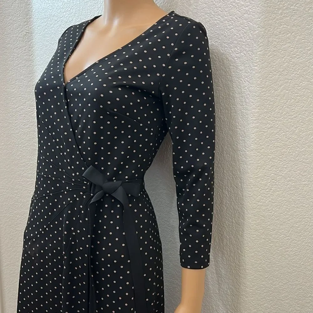 Ann Taylor Loft Woman’s Dress Sz 0 V Neck 3/4 Sleeve Side Wrap Midi Slimming